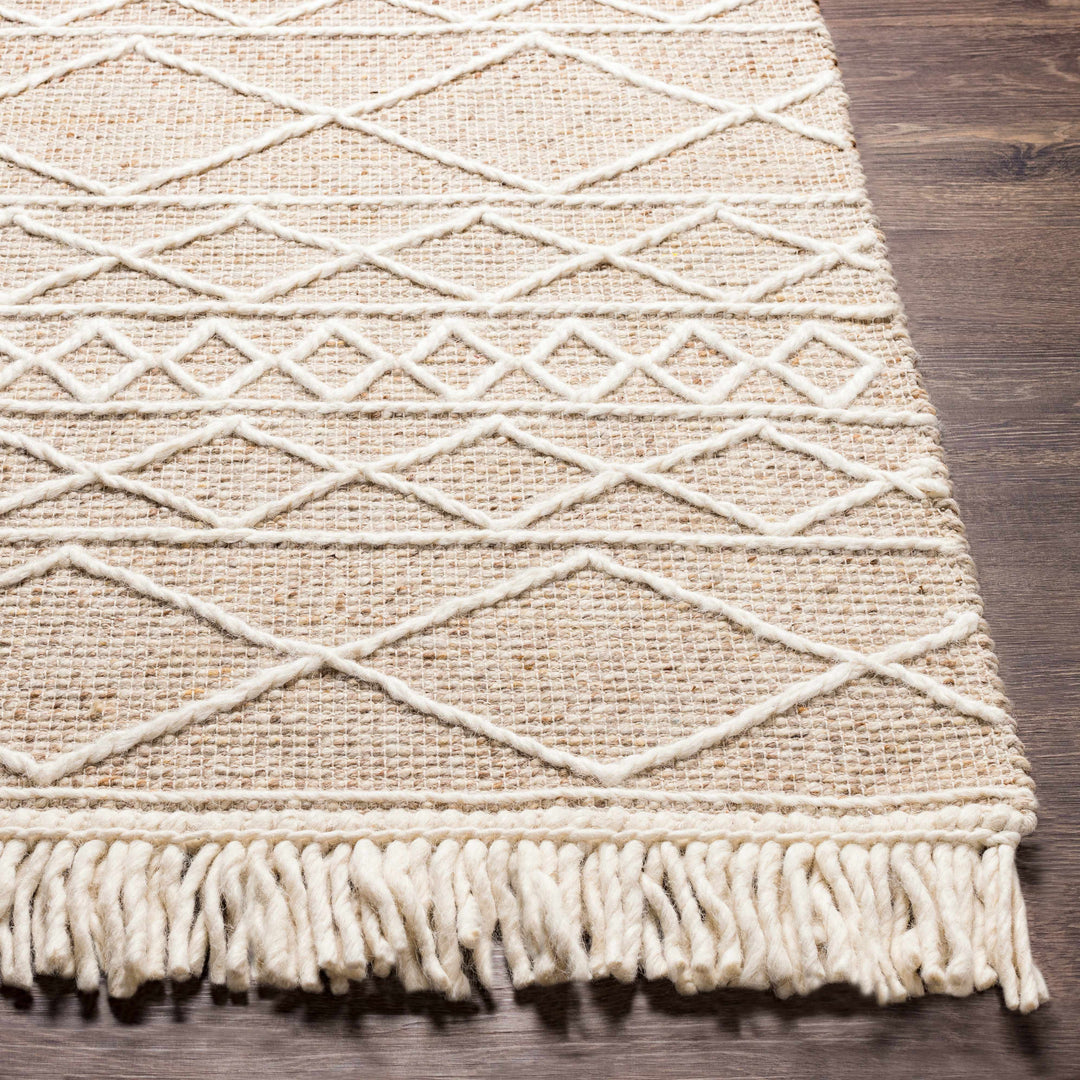 Ambulong Beige And Ivory Modern Geometrical Design Hand Woven Area Rug