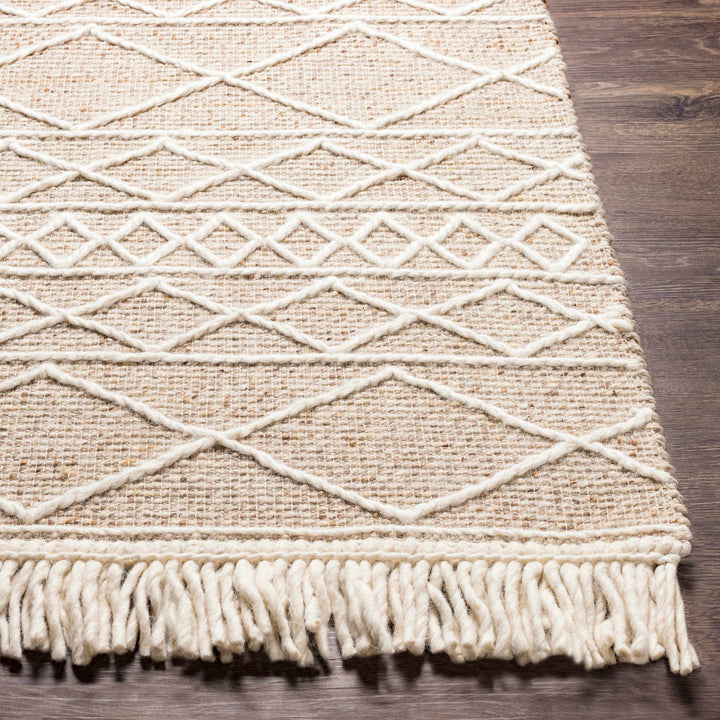 Ambulong Beige And Ivory Modern Geometrical Design Hand Woven Area Rug
