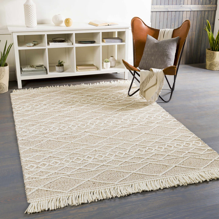 Ambulong Beige And Ivory Modern Geometrical Design Hand Woven Area Rug