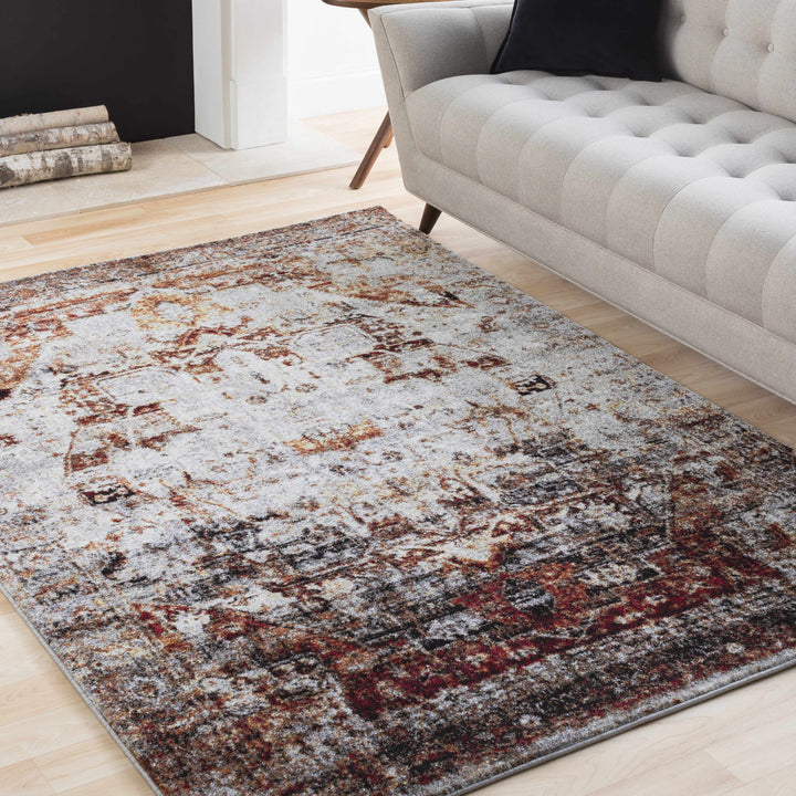 Analisa Traditional Style Gray And Rust Area Rug