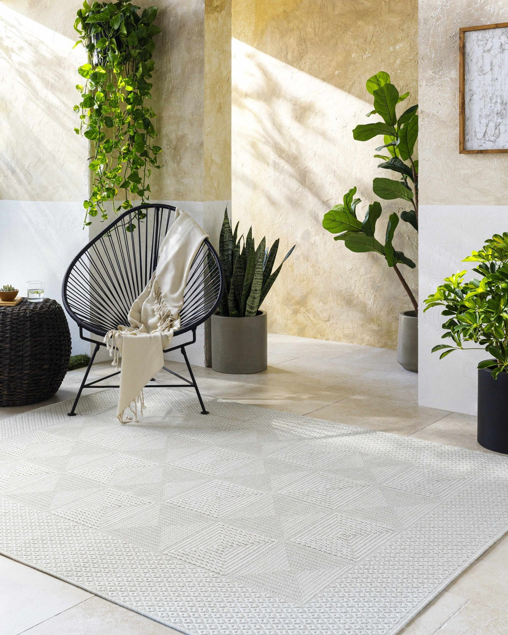 Anabia Modern Geometric Design White Outdoor Area Rug - The Rug Decor