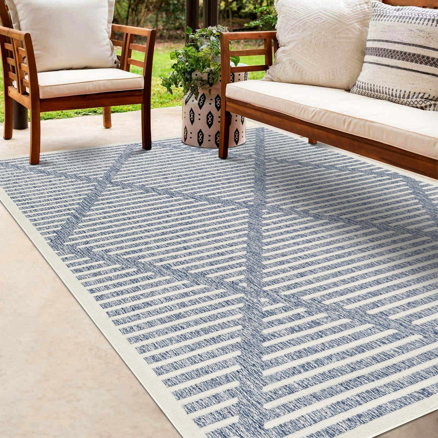 Anah Contemporary Geometric Design Blue Outdoor Rug - The Rug Decor
