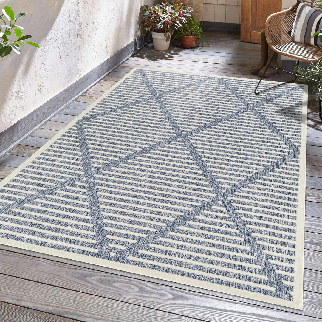 Anah Contemporary Geometric Design Blue Outdoor Rug - The Rug Decor