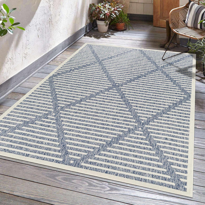 Anah Contemporary Geometric Design Blue Outdoor Rug - The Rug Decor