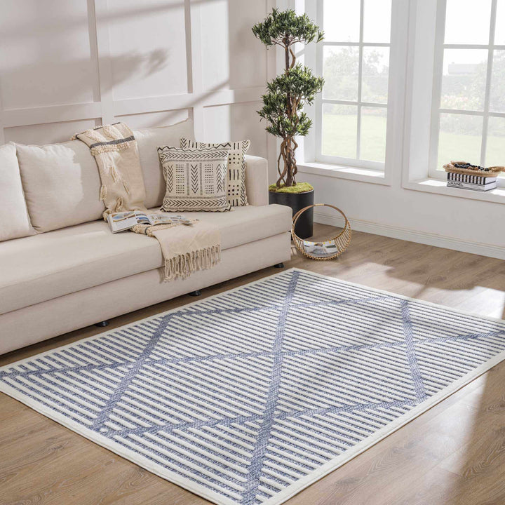 Anah Contemporary Geometric Design Blue Outdoor Rug - The Rug Decor