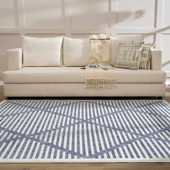 Anah Contemporary Geometric Design Blue Outdoor Rug - The Rug Decor