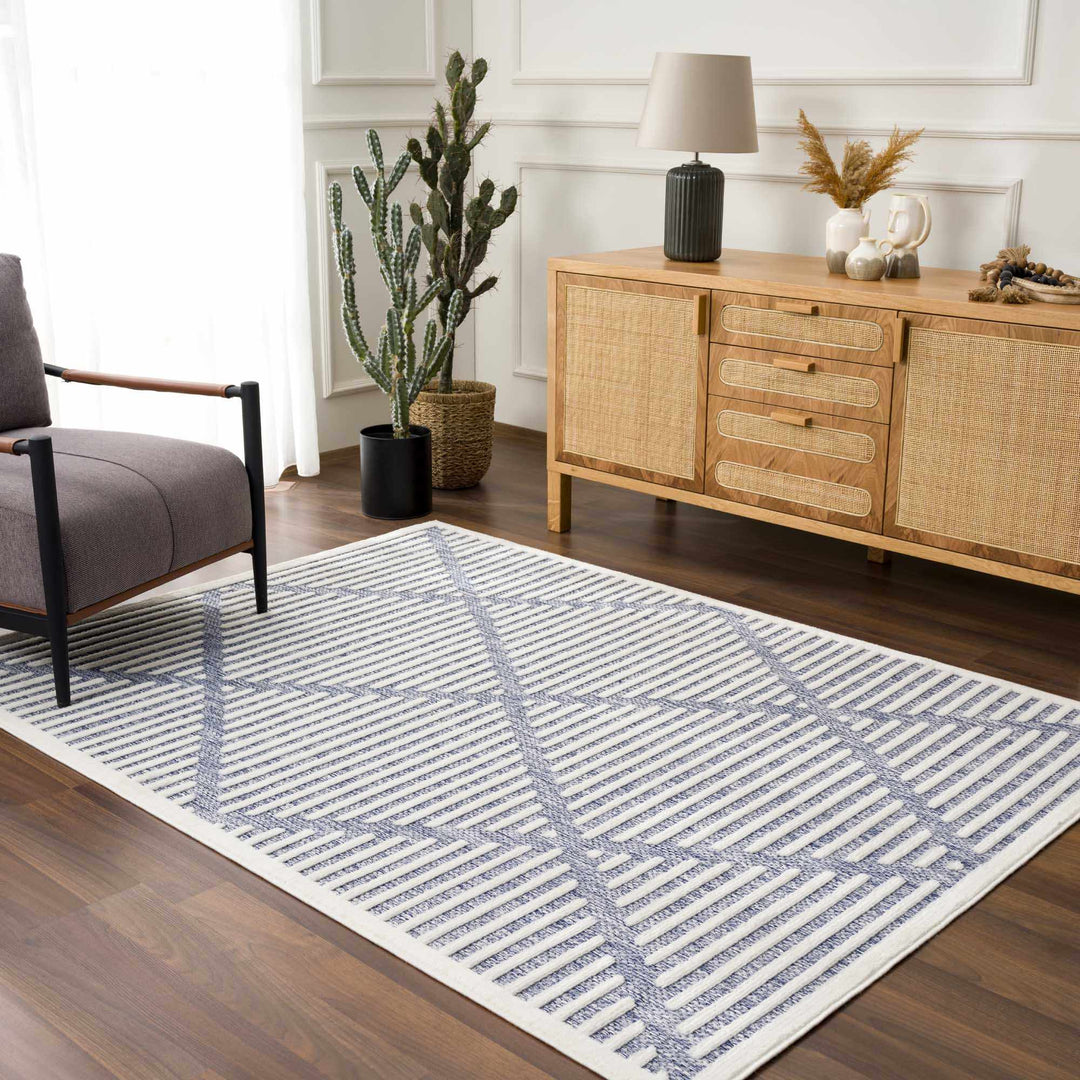 Anah Contemporary Geometric Design Blue Outdoor Rug - The Rug Decor
