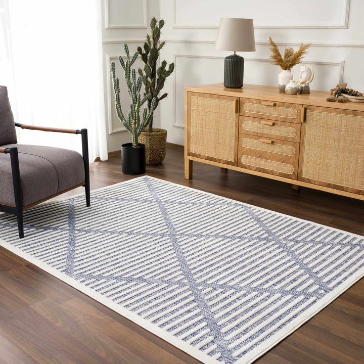 Anah Contemporary Geometric Design Blue Outdoor Rug - The Rug Decor