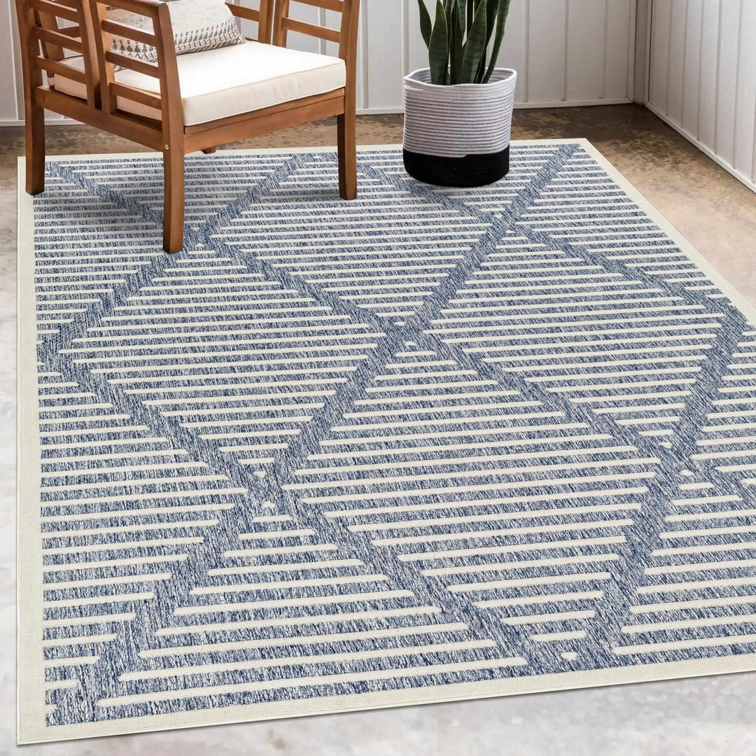 Anah Contemporary Geometric Design Blue Outdoor Rug - The Rug Decor