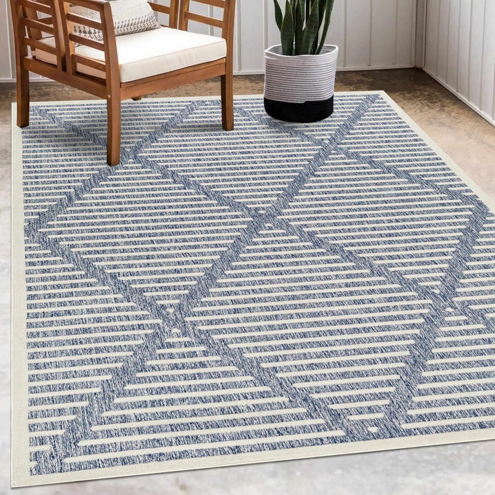 Anah Contemporary Geometric Design Blue Outdoor Rug - The Rug Decor