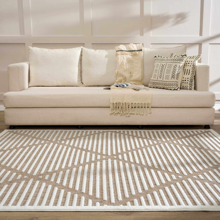 Anah Contemporary Geometrical Tan And Ivory Rug - The Rug Decor