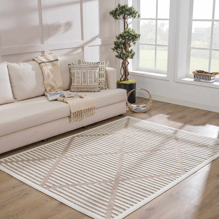Anah Contemporary Geometrical Tan And Ivory Rug - The Rug Decor
