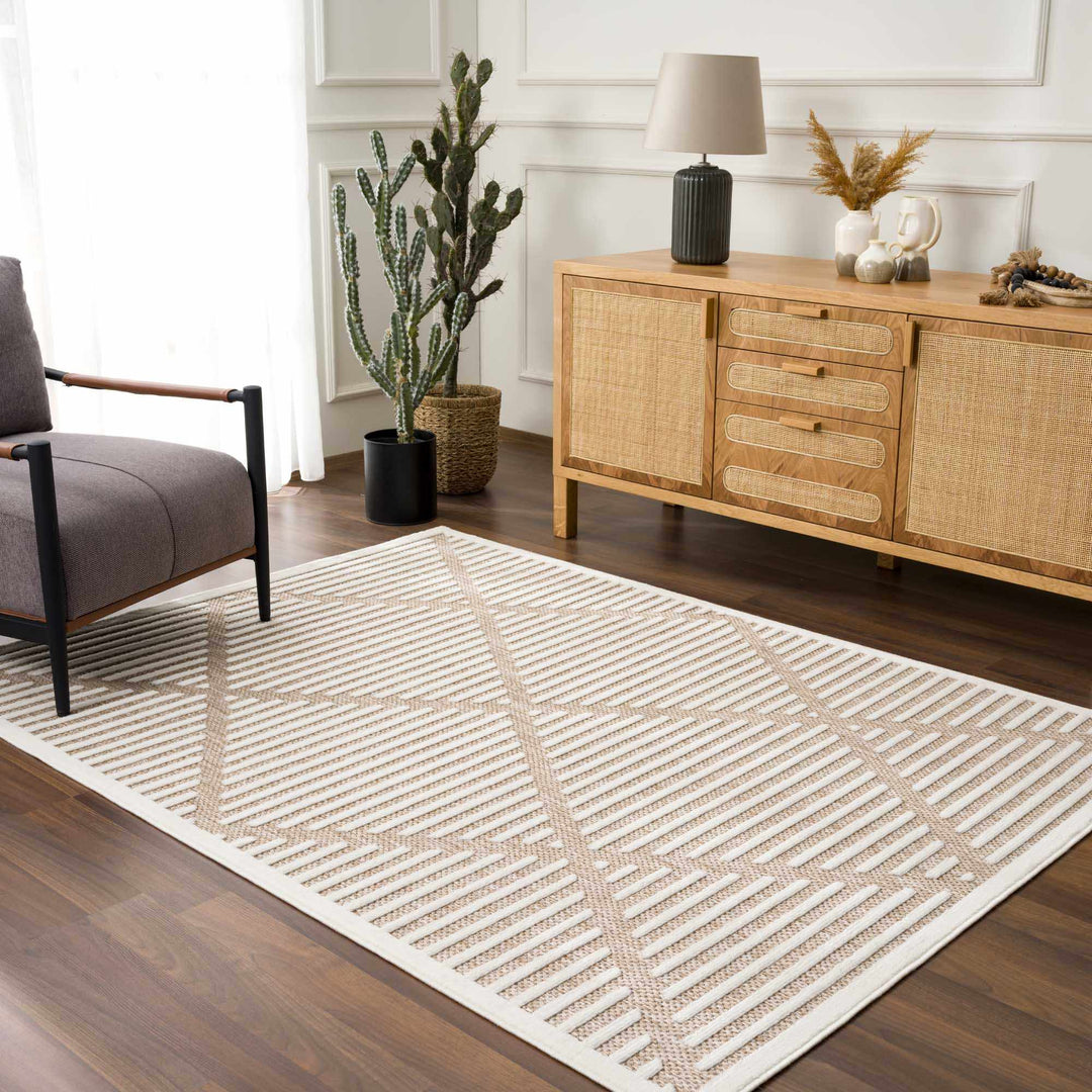 Anah Contemporary Geometrical Tan And Ivory Rug - The Rug Decor