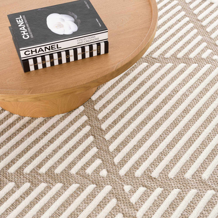 Anah Contemporary Geometrical Tan And Ivory Rug - The Rug Decor