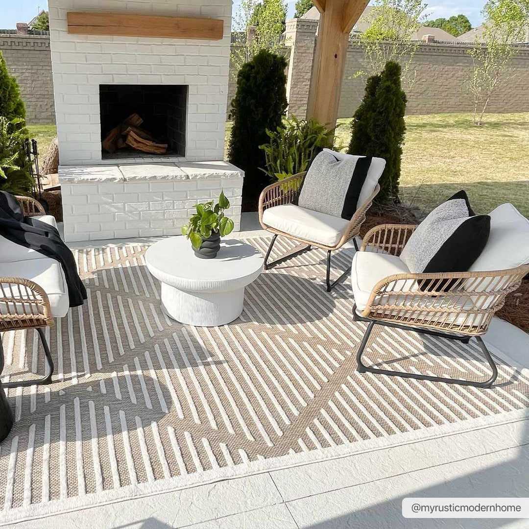 Anah Contemporary Geometrical Tan And Ivory Rug - The Rug Decor