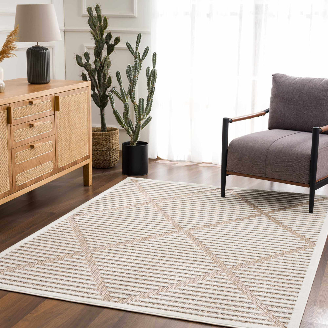 Anah Contemporary Geometrical Tan And Ivory Rug - The Rug Decor