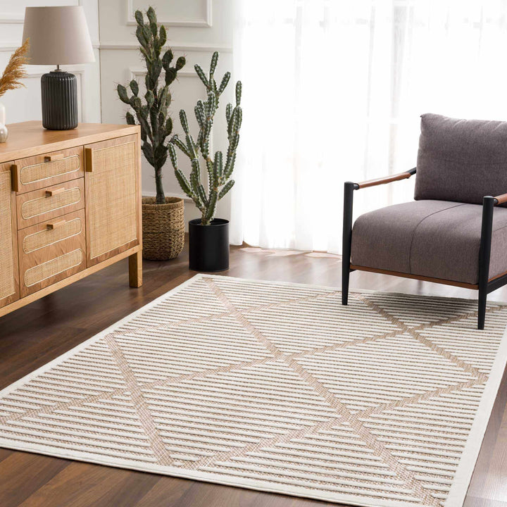 Anah Contemporary Geometrical Tan And Ivory Rug - The Rug Decor
