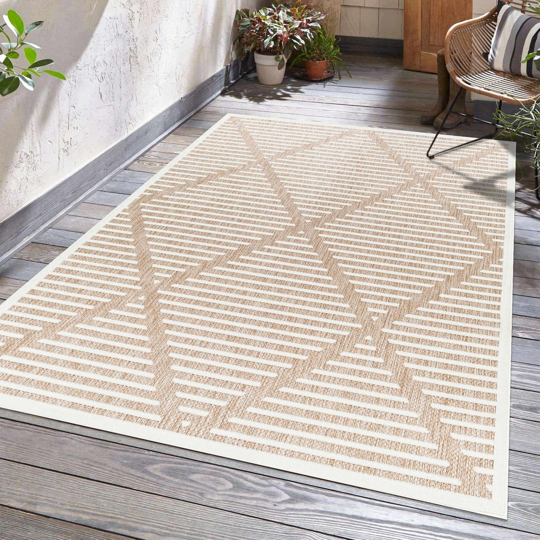 Anah Contemporary Geometrical Tan And Ivory Rug - The Rug Decor