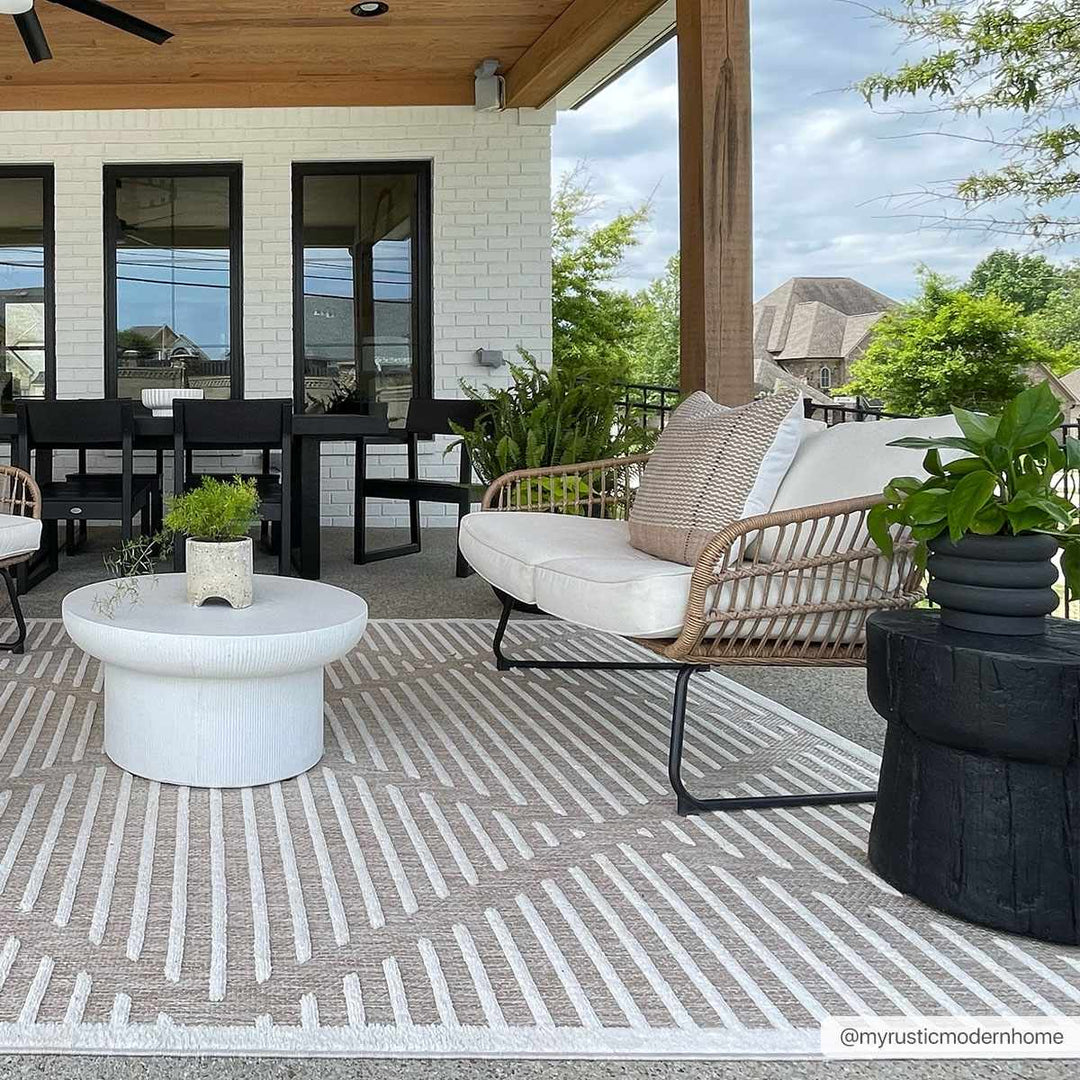 Anah Contemporary Geometrical Tan And Ivory Rug - The Rug Decor