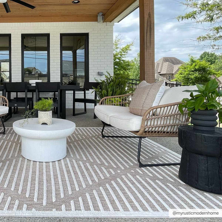 Anah Contemporary Geometrical Tan And Ivory Rug - The Rug Decor