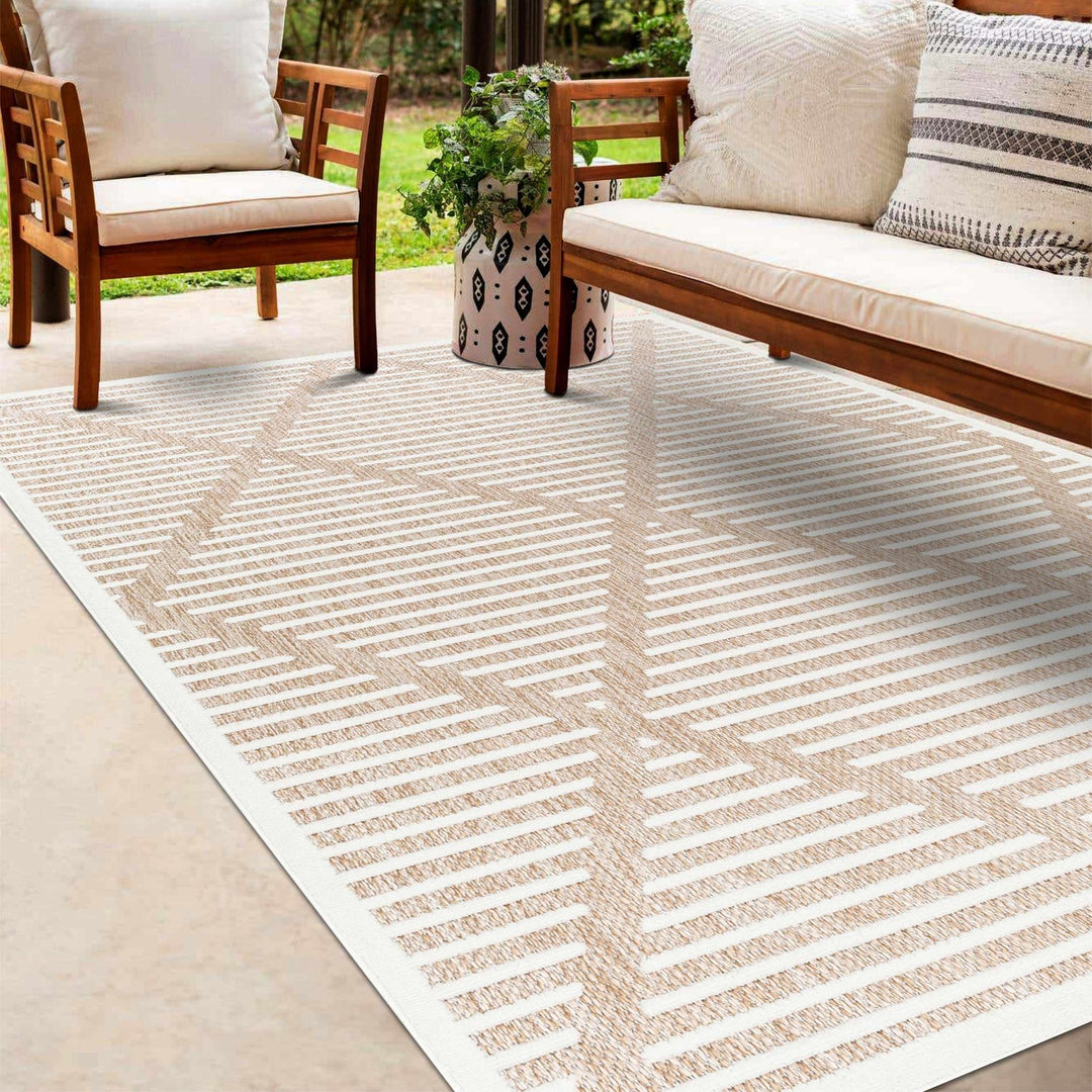 Anah Contemporary Geometrical Tan And Ivory Rug - The Rug Decor