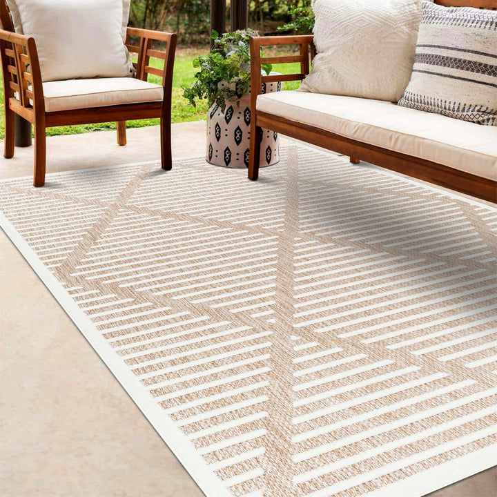 Anah Contemporary Geometrical Tan And Ivory Rug - The Rug Decor