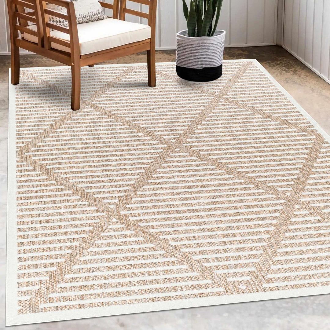 Anah Contemporary Geometrical Tan And Ivory Rug - The Rug Decor