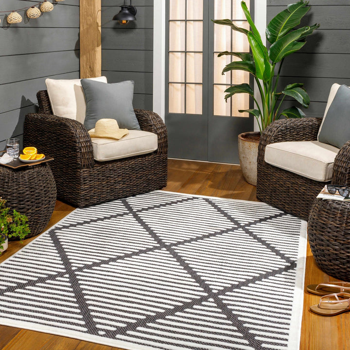 Anah Geometrical Black And Ivory Outdoor Rug - The Rug Decor