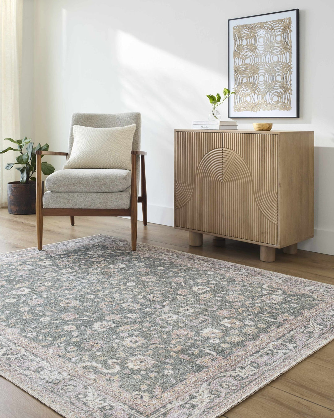Anando Traditional Style Green And Rust Washable Rug - The Rug Decor
