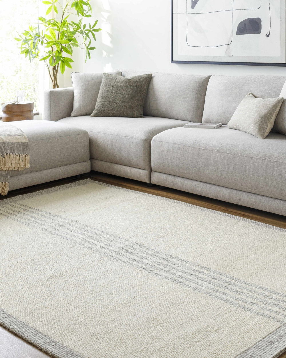 Ande Modern Stripe Pattern Beige Hand Tufted Wool Area Rug - The Rug Decor