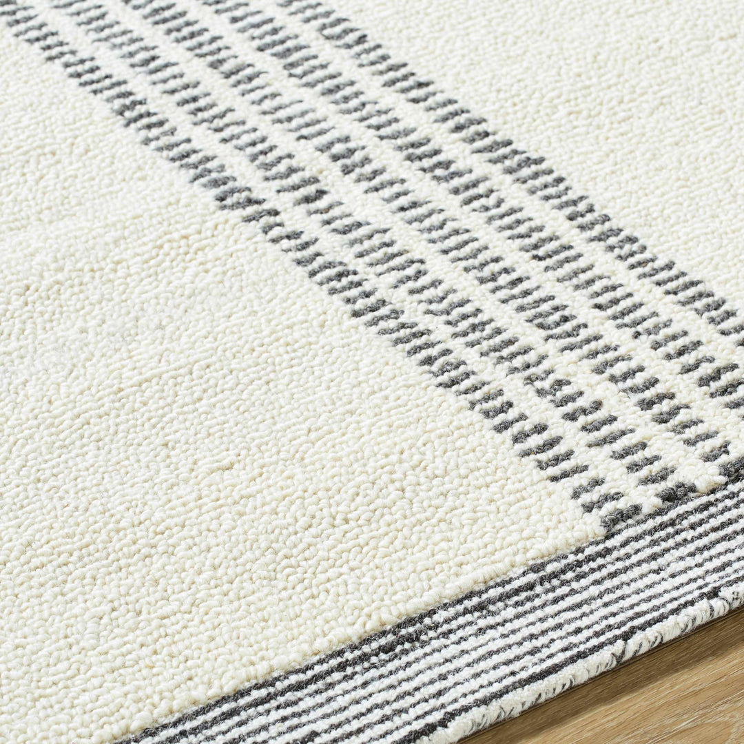 Ande Modern Stripe Pattern Ivory And Charcoal Hand Tufted Wool Area Rug - The Rug Decor