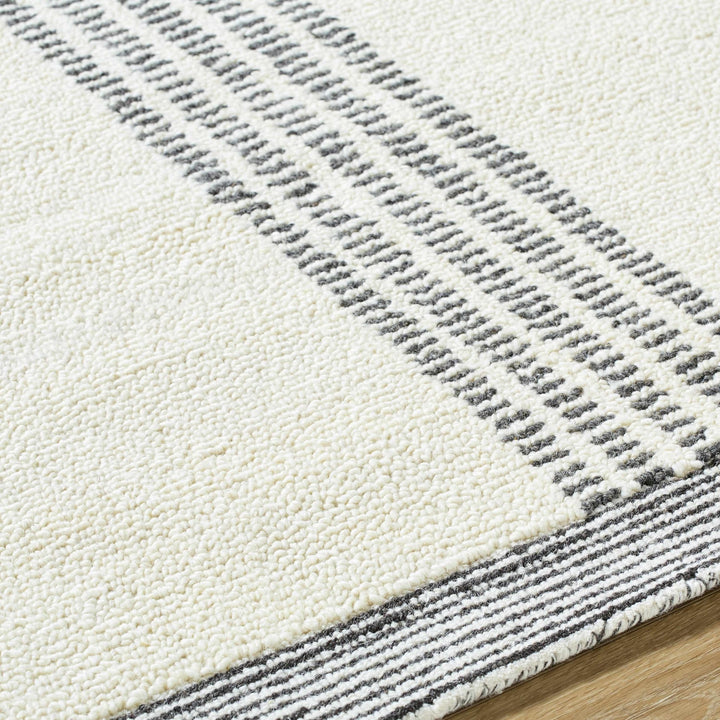 Ande Modern Stripe Pattern Ivory And Charcoal Hand Tufted Wool Area Rug - The Rug Decor