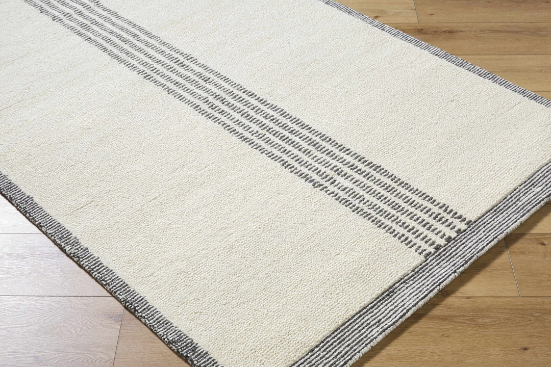 Ande Modern Stripe Pattern Ivory And Charcoal Hand Tufted Wool Area Rug - The Rug Decor