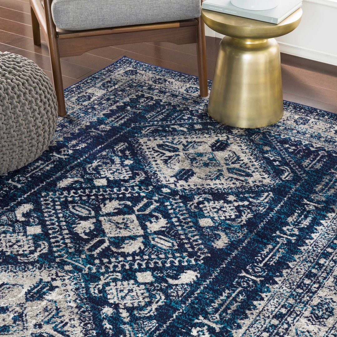 Andes Blue And gray Traditional Medallion Design Area Rug