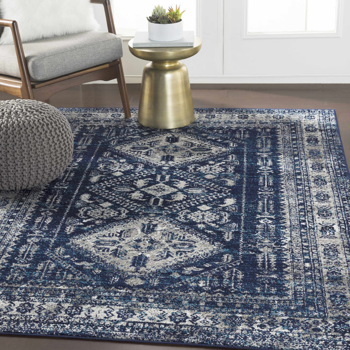 Andes Blue And gray Traditional Medallion Design Area Rug
