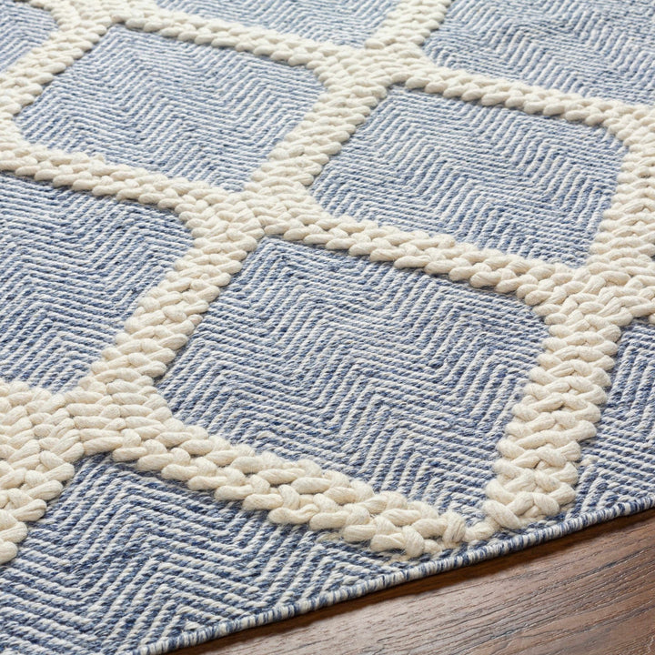 Andra Geometrical Blue And Ivory Hand Woven Wool Rug - The Rug Decor