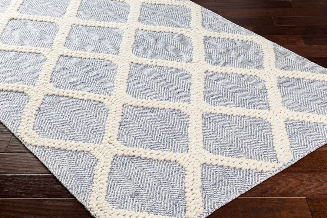 Andra Geometrical Blue And Ivory Hand Woven Wool Rug - The Rug Decor