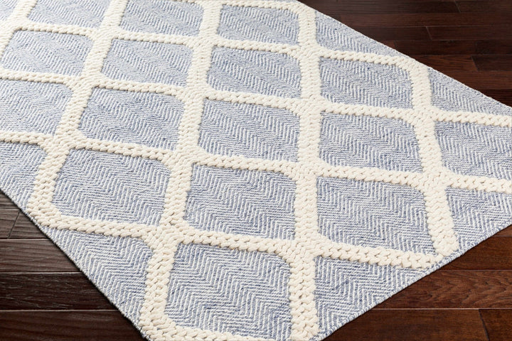 Andra Geometrical Blue And Ivory Hand Woven Wool Rug - The Rug Decor
