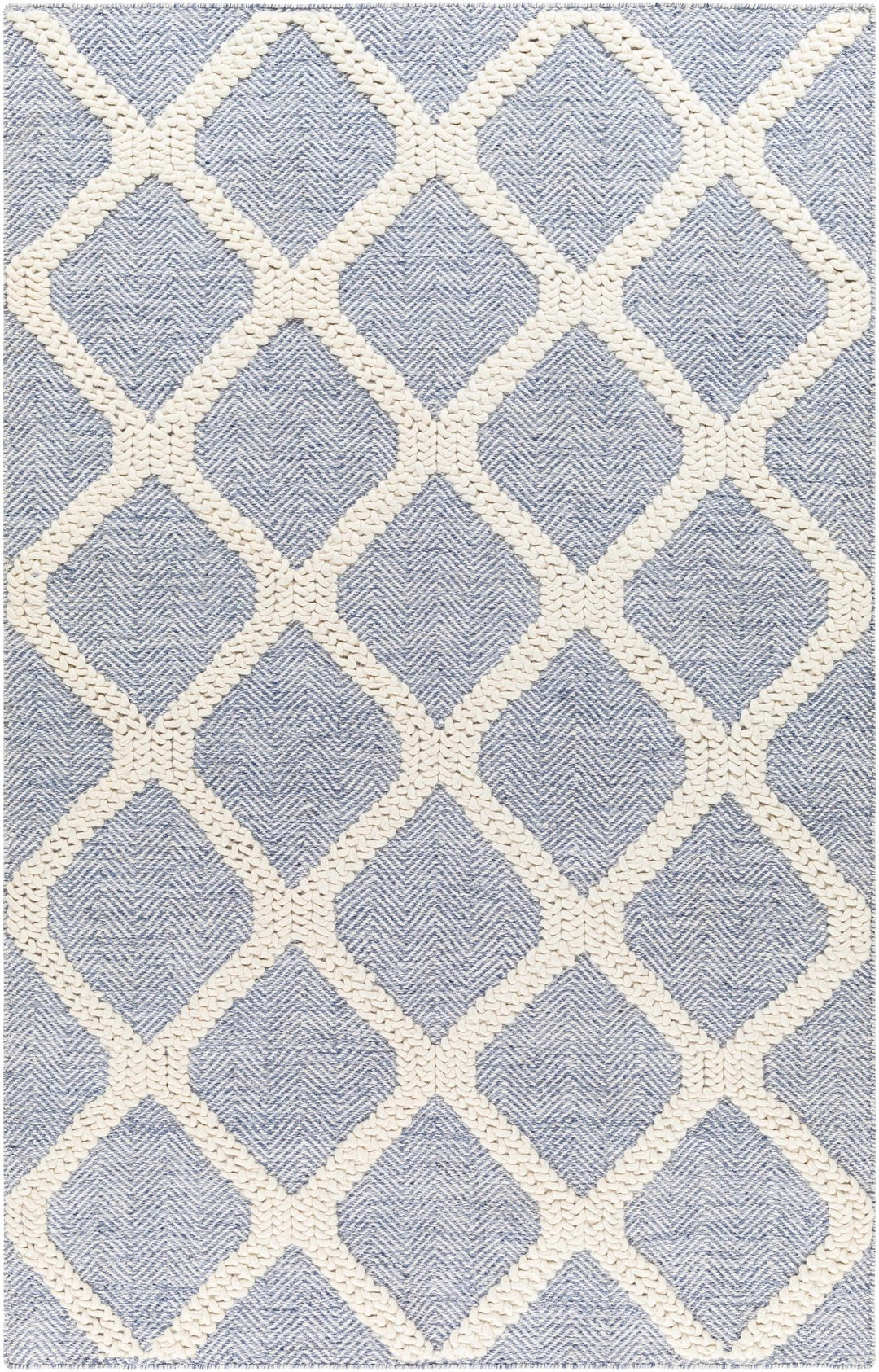Andra Geometrical Blue And Ivory Hand Woven Wool Rug - The Rug Decor