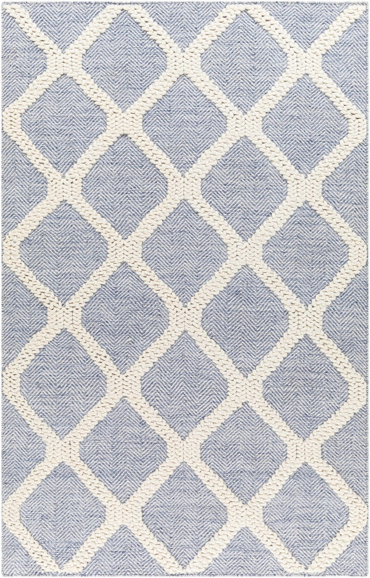 Andra Geometrical Blue And Ivory Hand Woven Wool Rug - The Rug Decor