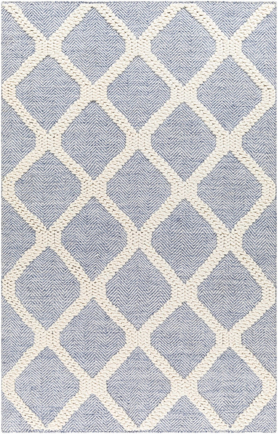 Andra Geometrical Blue And Ivory Hand Woven Wool Rug - The Rug Decor
