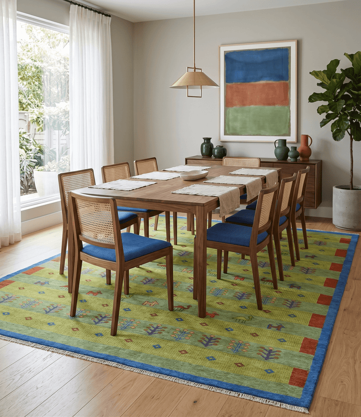 Animal and Tree Life Green, Blue and Rust Hand knotted Traditional Multi Size Wool Area Rug, Kids, Living Room and Bedroom Rug - The Rug Decor