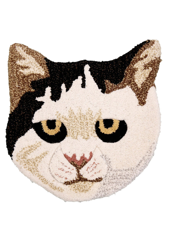 Animal Cat Face Ivory And Black Hand Tufted 1x1 Wool Rug - The Rug Decor