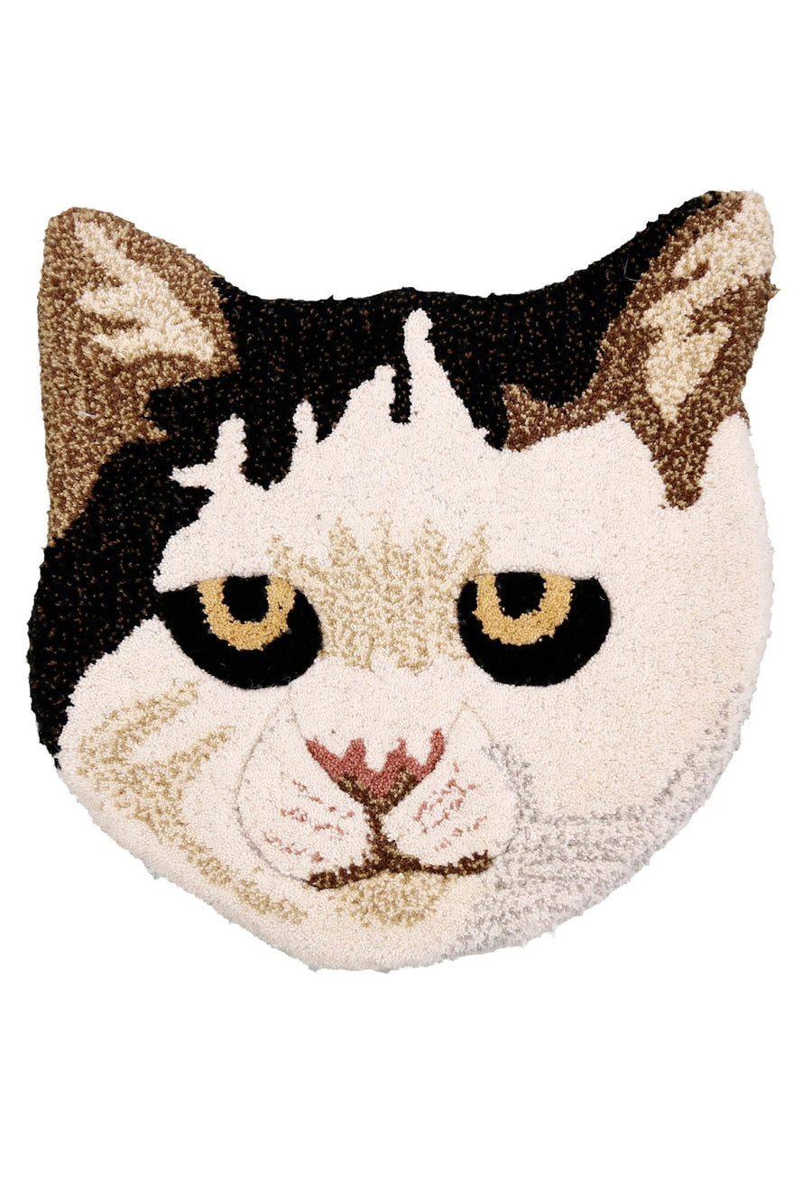 Animal Cat Face Ivory And Black Hand Tufted 1x1 Wool Rug - The Rug Decor