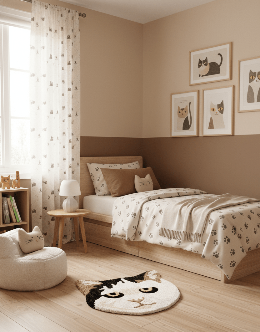 Animal Cat Face Ivory And Black Hand Tufted 1x1 Wool Rug - The Rug Decor