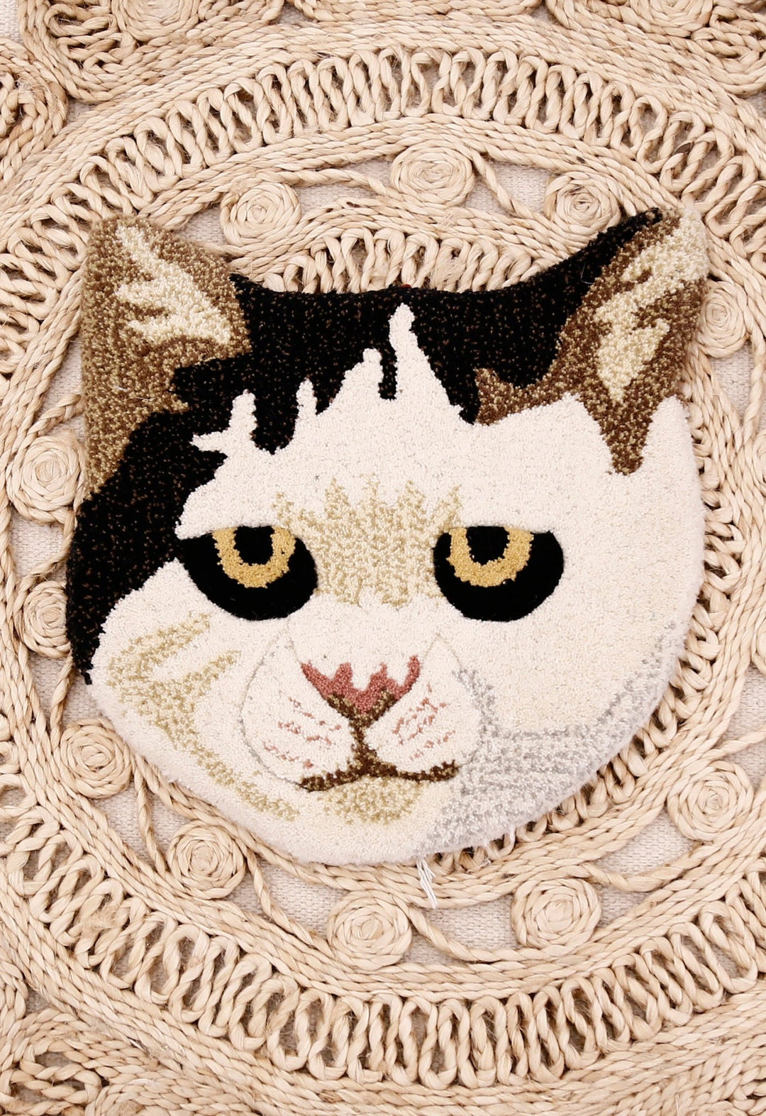 Animal Cat Face Ivory And Black Hand Tufted 1x1 Wool Rug - The Rug Decor