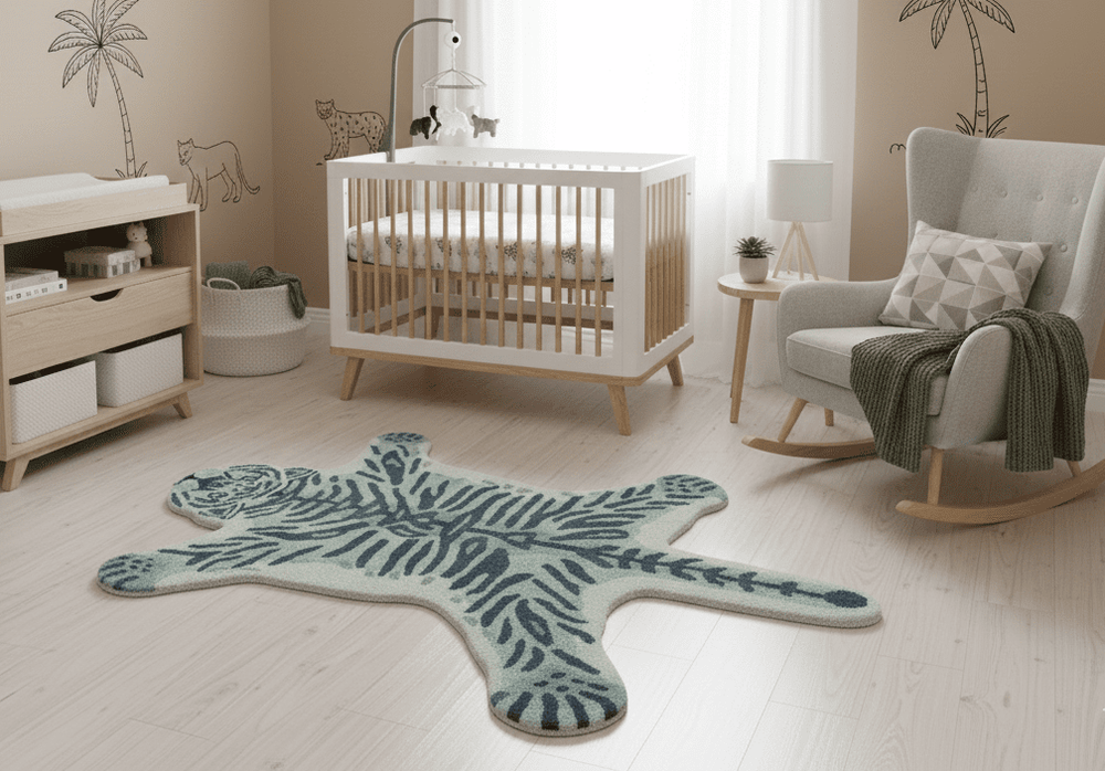 Animal Tiger Blue Hand Tufted 3x5 Wool Area Rug - The Rug Decor