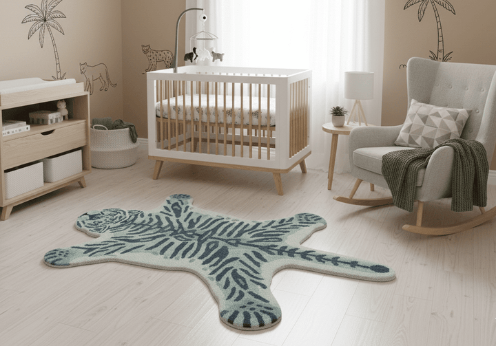 Animal Tiger Blue Hand Tufted 3x5 Wool Area Rug - The Rug Decor