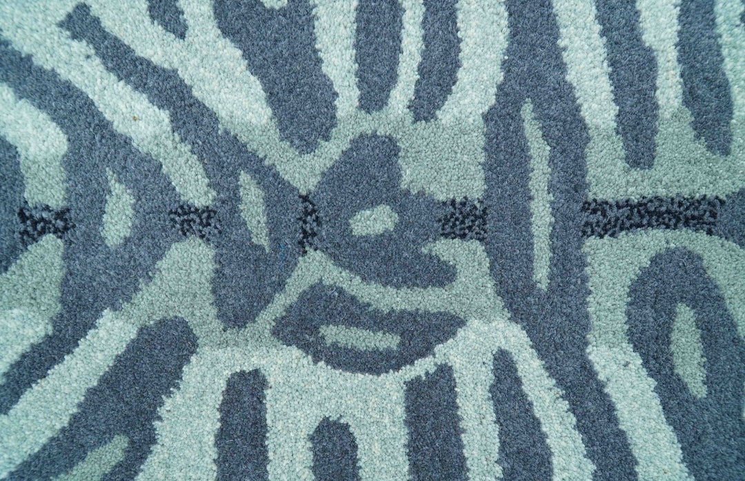 Animal Tiger Blue Hand Tufted 3x5 Wool Area Rug - The Rug Decor