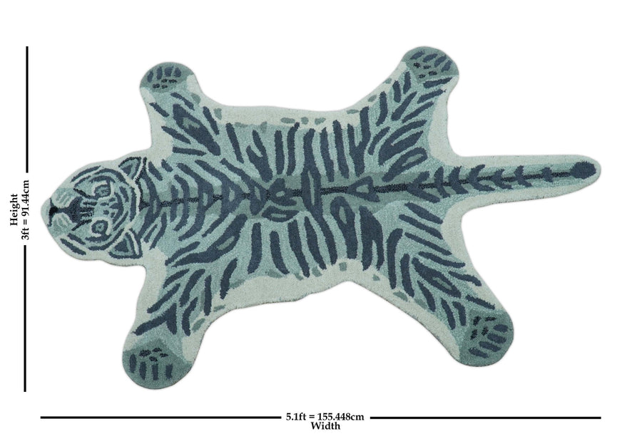 Animal Tiger Blue Hand Tufted 3x5 Wool Area Rug - The Rug Decor